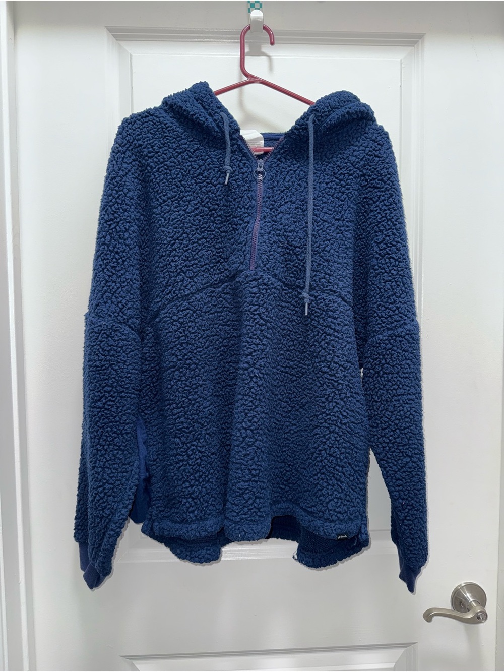 PINK Victoria’s Secret Navy Blue Sherpa Fleece Half-Zip Hoodie Sweatshirt Size L